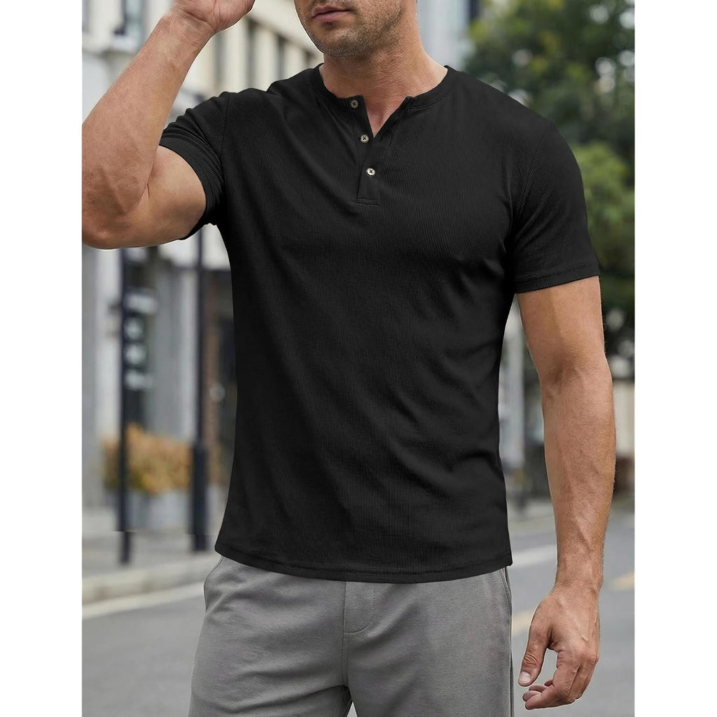 Jmierr Men'S Muscle Slim Henley Shirts Crewneck Longline T-Shirt Gym Workout Athletic Shirt Tees With Button