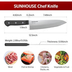 Sunhouse Chef Knife 7.5 Inch Ultra Sharp Kitchen Knife - High Carbon Stainless Steel, Ergonomic Non-Slip Handle, Apartment Essentials, Fathers Day Gift for Dad Husband Him