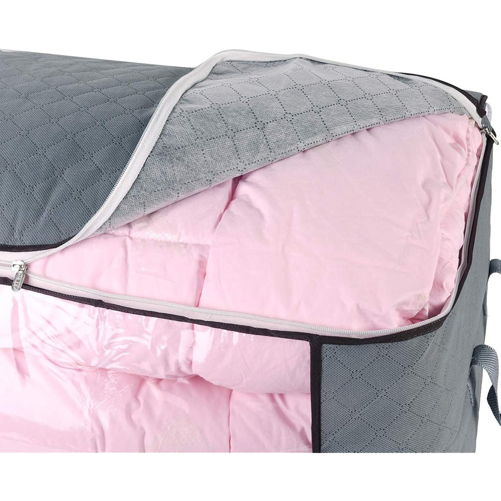 Comforter Storage Bag, Zippered Bag With Large Clear Window And Carry Handles, Space Saver Organizers For Closet, Blanket, Pillow, Quilt, Bedding, Clothes (2Pcs Grey Large)