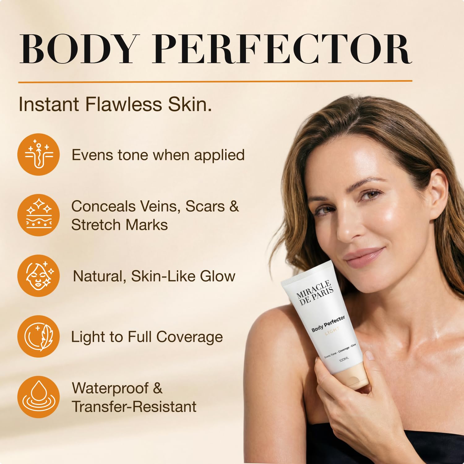 Body Coverage Perfector – Tattoo Cover Up Makeup Waterproof, Body Foundation & Leg Makeup, Transfer-Resistant Body Concealer for Legs, Scars & Uneven Skin Tone, 3.38 fl oz, Medium