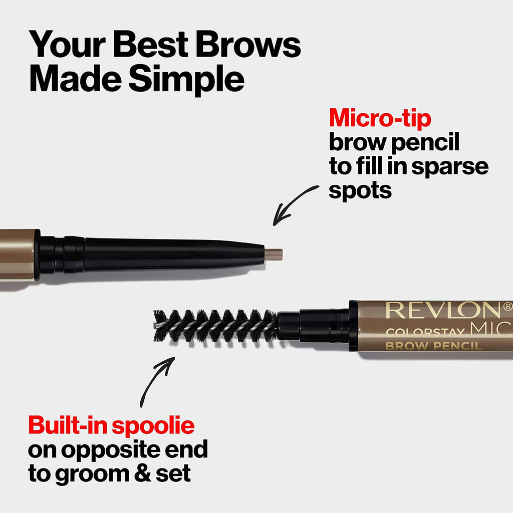Revlon Colorstay Micro Eyebrow Pencil With Built In Spoolie Brush, Infused With Argan And Marula Oil, Waterproof, Smudgeproof, 454 Medium Brown, 0.003 Oz