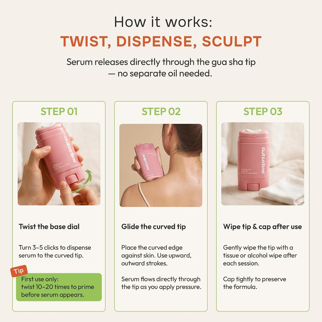 Nutseline Slim Fit Gua Sha Serum – Korean Beauty Firming & Contouring Body Serum With Aromatherapy & Nut Extracts – Lightweight Lotion Texture For Sculpted Skin From Jawline To Calves – 60Ml
