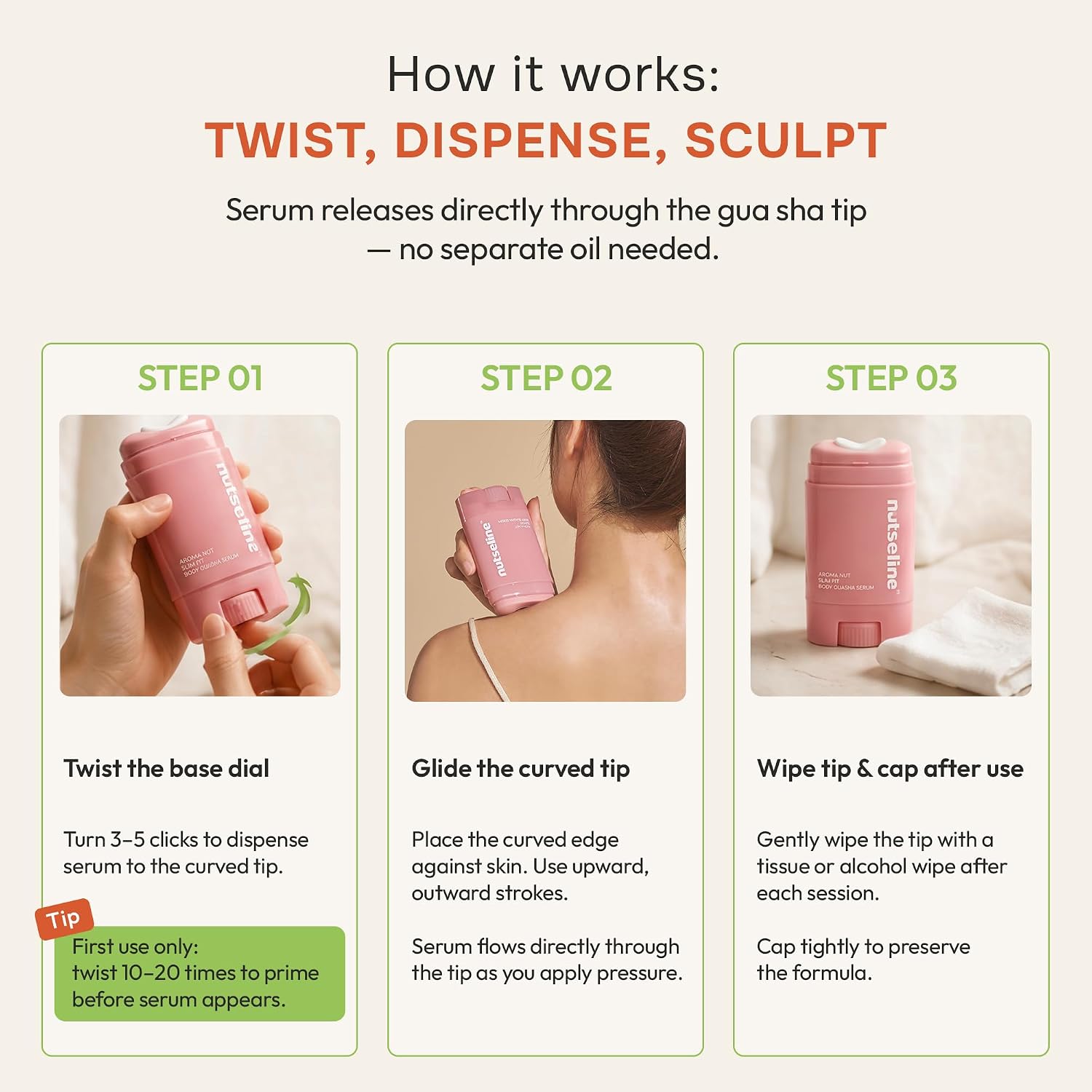 Nutseline Slim Fit Gua Sha Serum – Korean Beauty Firming & Contouring Body Serum With Aromatherapy & Nut Extracts – Lightweight Lotion Texture For Sculpted Skin From Jawline To Calves – 60Ml