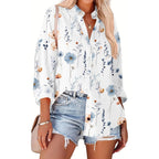 Womens Button Down Shirts Oversized Long Sleeve Floral Printed Blouses Casual Work Tops Drop Shoulder Outfit Clothes