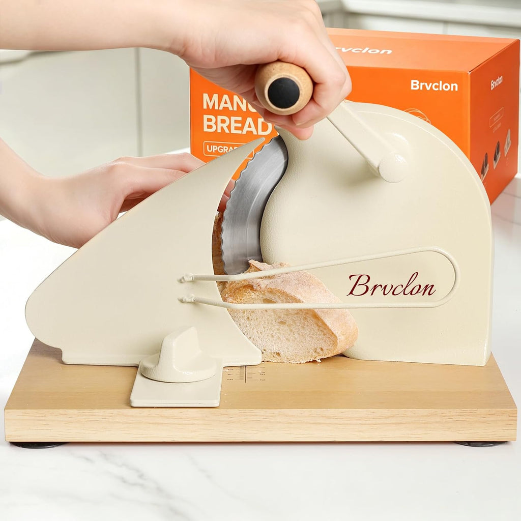 Manual Bread Slicer Adjustable Thickness, Hand Crank Bread Slicer For Homemade Sourdough Bread With Scale Line & Suction Cup & Metal Guide,Quality Solid Wood Base & Gift-Level Packaging