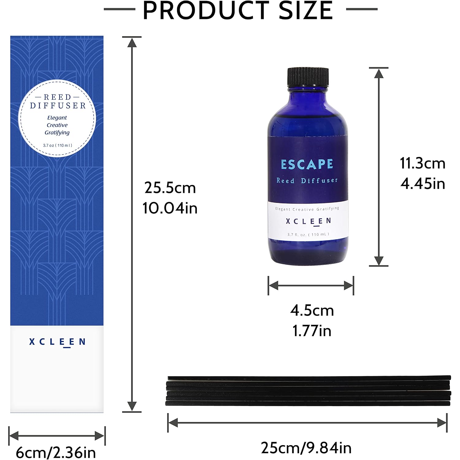 Xcleen Reed Diffusers Set, 3.7 Oz Scent Diffuser, 6 Reed Diffuser Sticks, Home Fragrance Hyacinth, Peony & Citrus, Aromatherapy Oil Diffuser Reeds, More Masculine Scent, Bathroom & Office Decor 110Ml