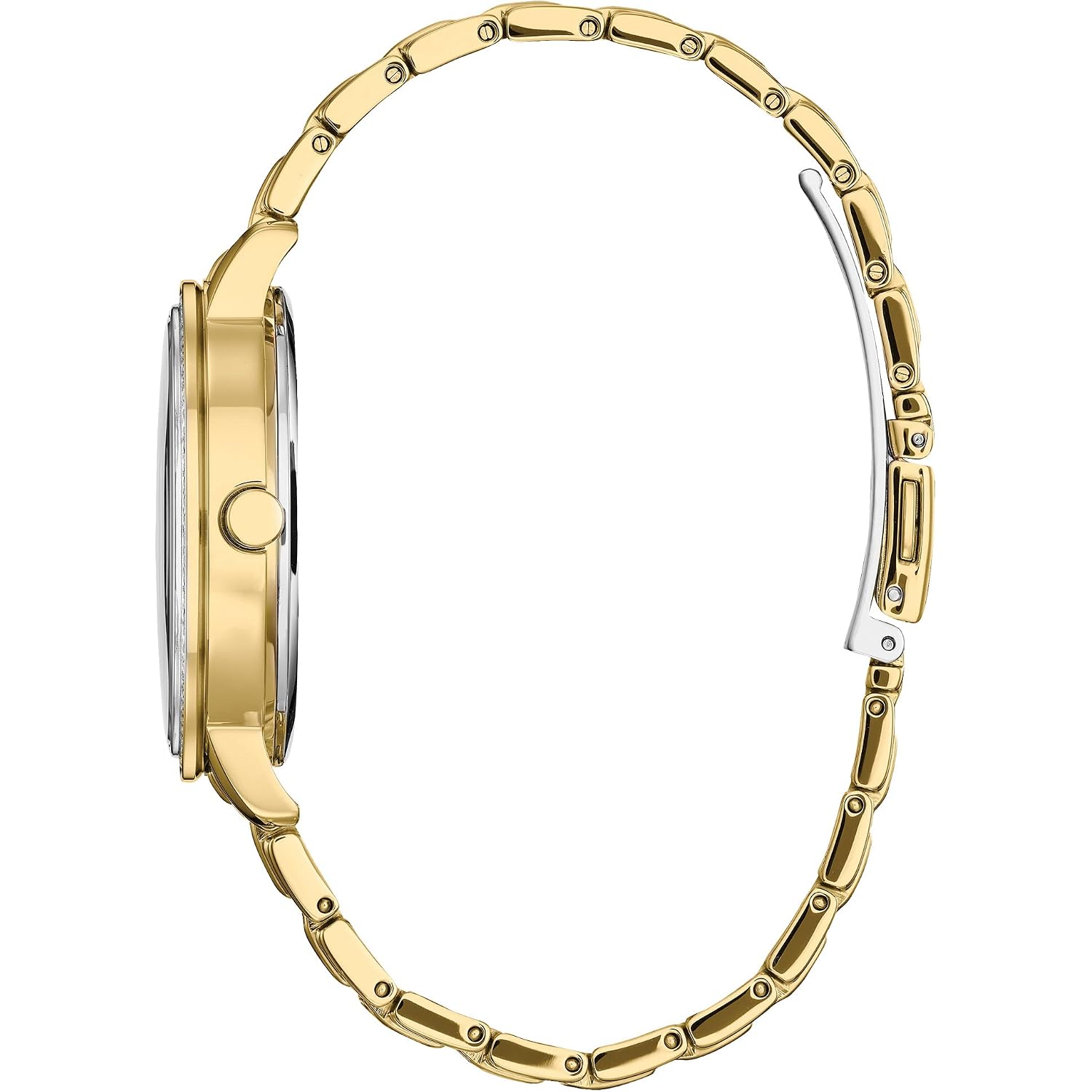 Citizen Women'S Eco-Drive Disney Princess Belle Crystal Watch And Pin Gift Set In Gold Tone Stainless Steel, Beauty And The Beast Mother Of Pearl Dial (Model: Fe7048-51D)