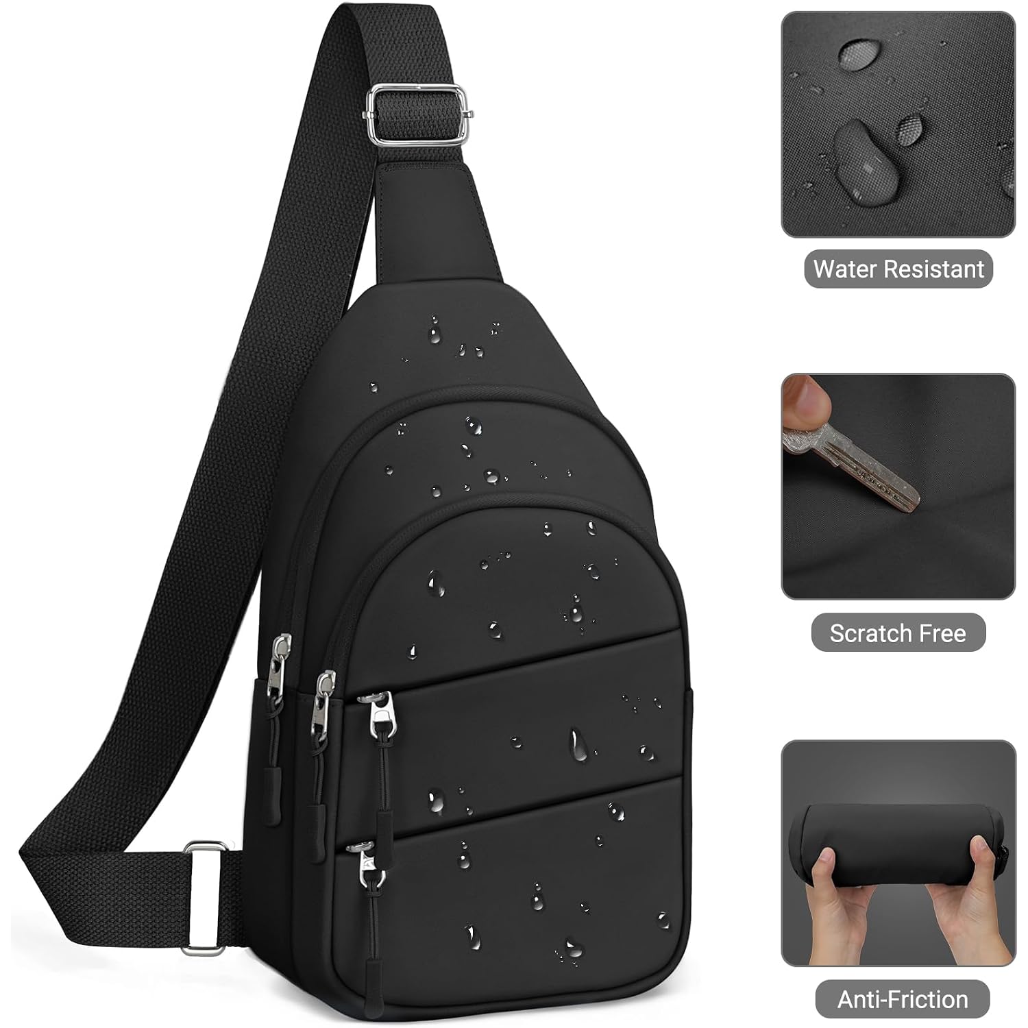 Tuwubi Crossbody Bags For Women, Sling Bag For Men, Small Hiking Backpack Shoulder Bag Lightweight For Outdoors Travel (M, Black)