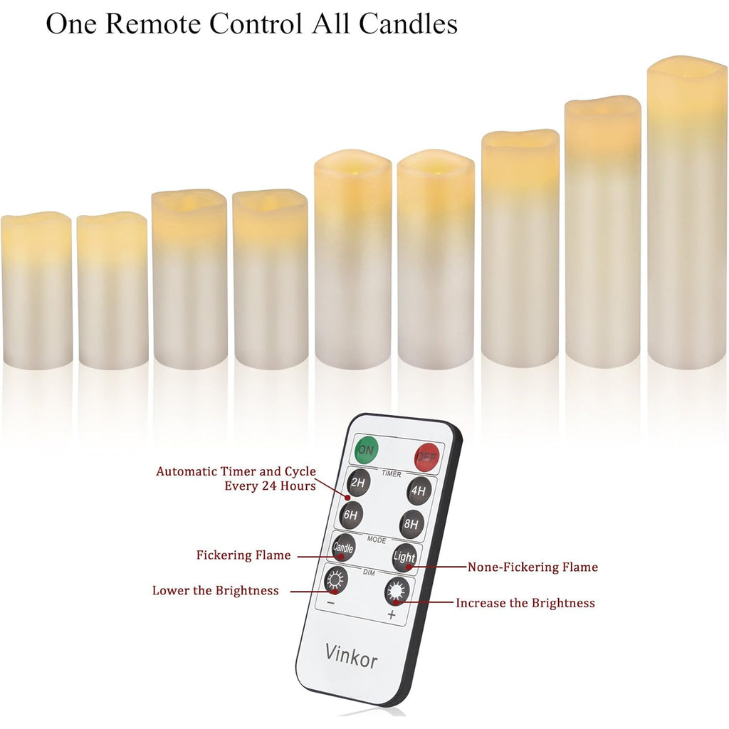 Flameless Candles Battery Operated Candles Real Wax Pillar Led Candles With 10-Key Remote And Cycling 24 Hours Timer (Ivory 4" 5" 6" 7" 8" 9")
