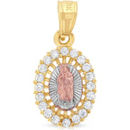 14K Yellow Gold Our Lady of Guadalupe Cubic Zirconia CZ Charm Pendant with 1.5mm Valentino Chain Necklace