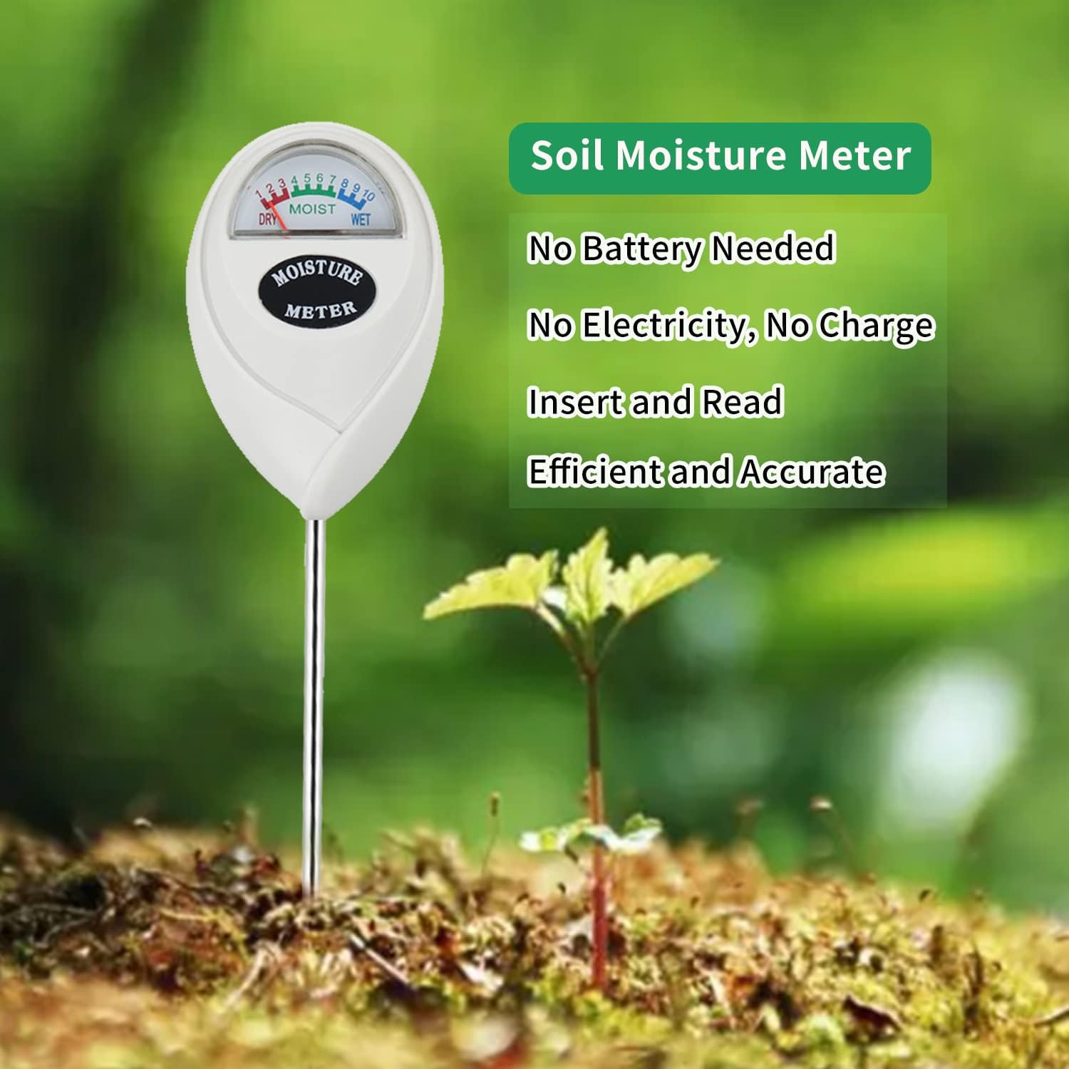 Censinda Soil Moisture Meter, Soil Moisture Monitor For House Plants, Soil Hygrometer Moisture Sensor For Indoor & Outdoor, Garden, Farm, Lawn Plant Care, No Battery Needed(White)