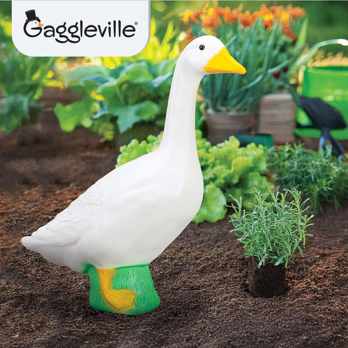 Official Gaggleville 23" Large White Goose, Plastic Garden Décor, Vibrant & Clean Painted Goose Feet - Indoor Or Outdoor Decorative Figurine For Garden, Patio, Or Entryway Accent By Fox Valley Traders