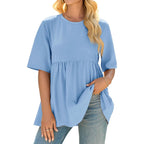 Cicy Bell Womens Summer Babydoll Tops Oversized Short Sleeve Crewneck T Shirts Casual Loose Plus Size Tunics
