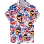 Custom Face Patriotic Short Sleeve Hawaiian Shirt, Personalized Photo Independence Day Hawaiian Shirt, Shirt For Men