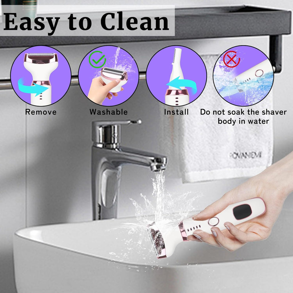 Wet & Dry Electric Razor for Women Men,4 in 1 Rechargeable Led Display Electric Shaver and Facial Hair Remover,Painless Ladies Body Razors for Nose Face Body Leg Bikini Arm Hair (White)