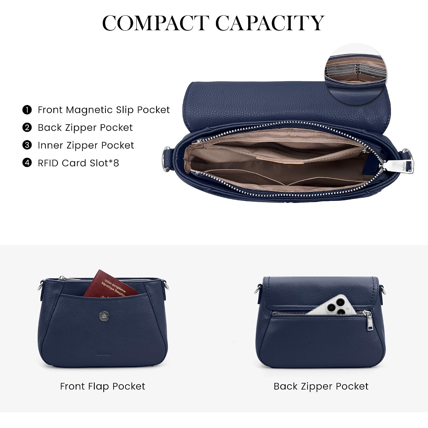 Befen Genuine Leather Saddle Crossbody Bags For Women With Rfid Blocking, Small Flap Cross Body Purse Hangbags