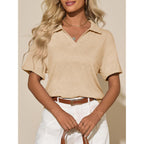 Womens Short Sleeve Polo T Shirts Summer Business Dressy Casual Tops Work Collared V Neck Basic Tees