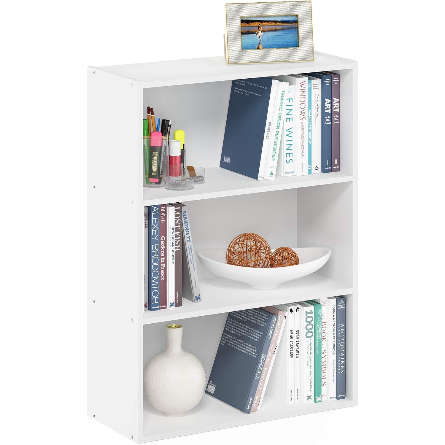 Furinno Pasir Book Shelf, 3-Tier Bookshelf, Storage Shelves Bookcase, 9.7 X 23.7 X 31.5, For Living Room, Bedroom, Home Office, Plain White