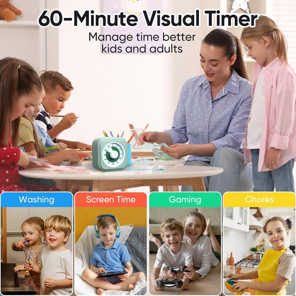 60 Minute Visual Timer For Kids, Silent Countdown Clock, Time Management Tool For Homeschool Study Supplies, Classroom, Home, Kitchen, Desk (Green)