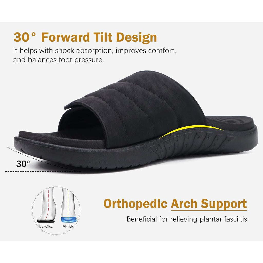 Oncai Mens Sandals Adjustable Straps Orthotic Plantar Fasciitis Open Toe Athletic Sport Slides With Soft Comfy Arch Support Footbed Size 7.5-15