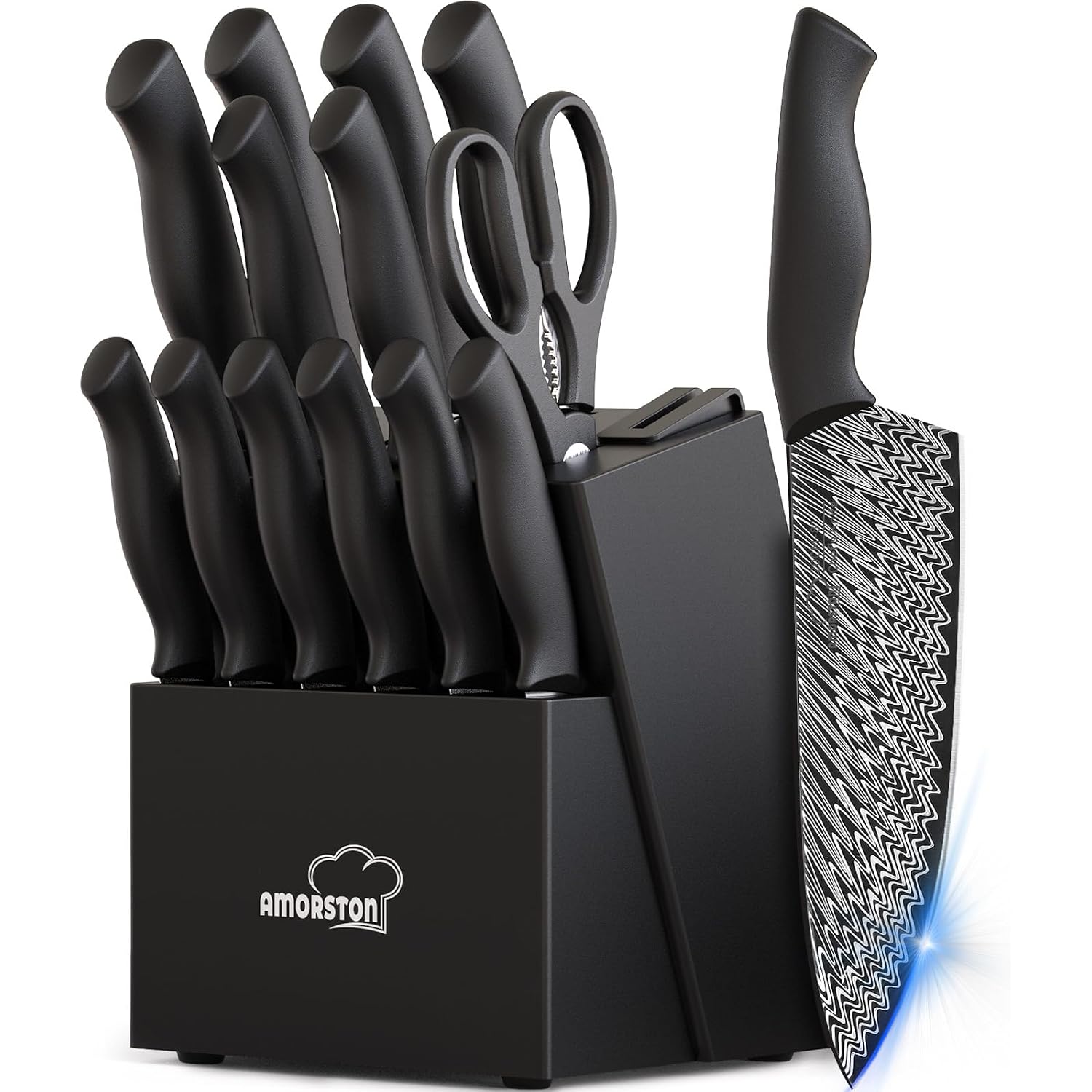 Knife Set, 15-Piece Kitchen Knife Set With Built-In Sharpener Block, German High-Carbon Stainless Steel, Dishwasher Safe, For Home Cooks And Everyday Meal Prep