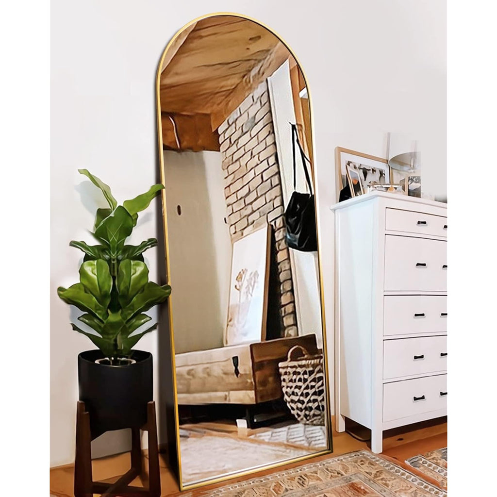 Itsrg Floor Mirror, Full Length Mirror With Stand, Arched Wall Mirror, Gold Floor Mirror Freestanding, Wall Mounted Mirror For Bedroom Living Room, Gold