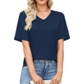 Women'S V Neck Casual Tops Lace Short Sleeve Summer Tunic Shirts For Women Loose Fit Breathable Cotton Blouses