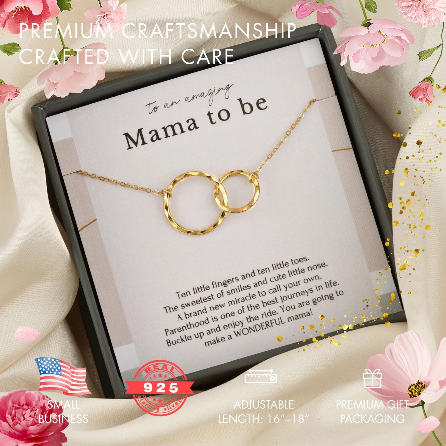 HOPE LOVE SHINE Twins “Mom to Be” Necklace – First Mothers Day Gift for Expecting Mom of Twins – Sterling Silver Double Circle Pendant