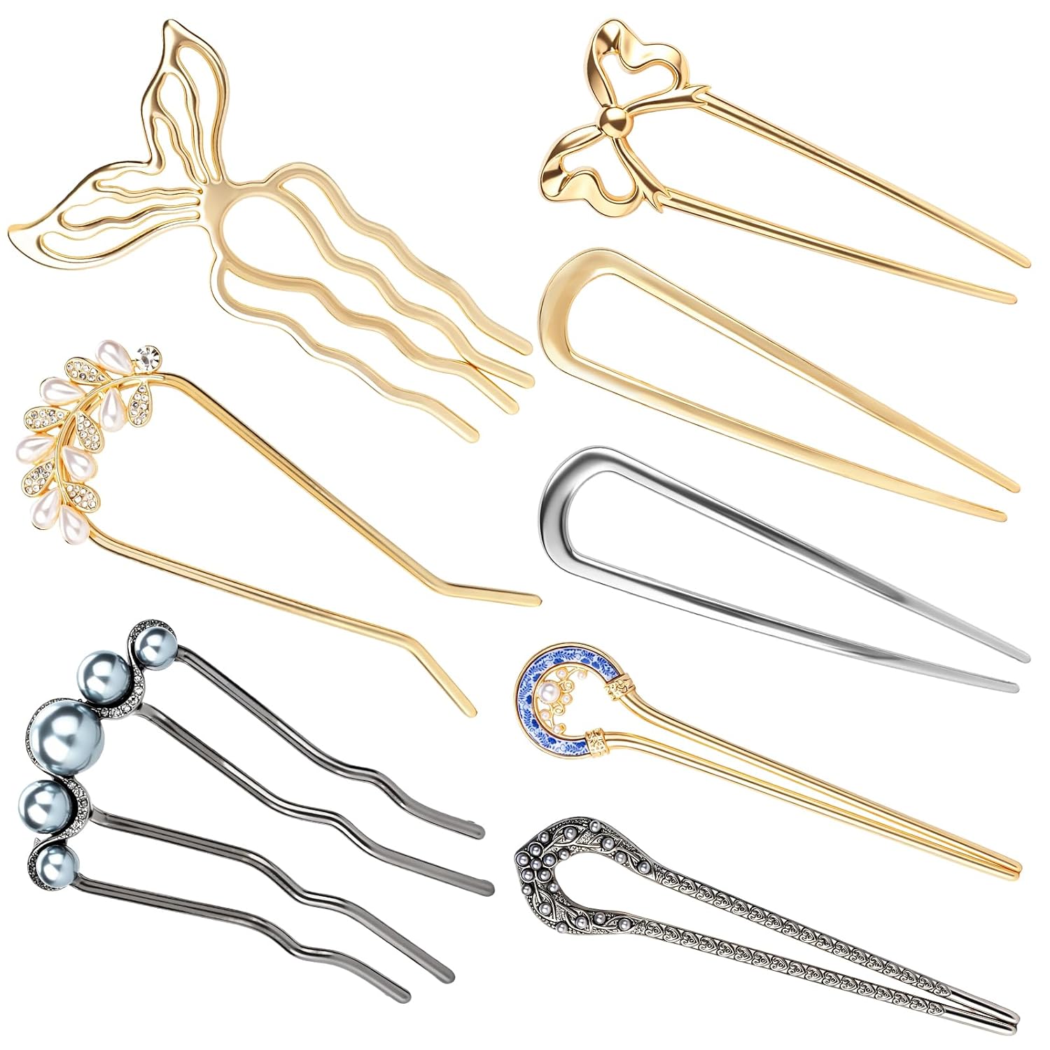 French Hair Pins For Women, 8 Pcs Vintage Metal French Twist Hair Pin | French Hair Fork In Vintage, Updo Hair Accessories, Daily Wear And Formal Occasions