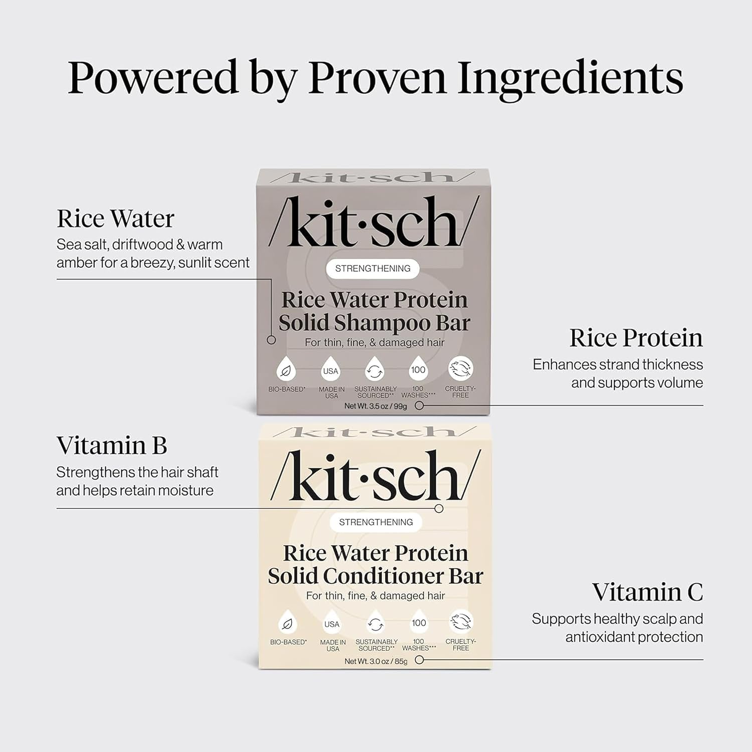 Kitsch Rice Water Shampoo & Conditioner Set – Solid Shampoo & Conditioner Bar With Protein For Hair Growth, Strengthening Hair & Damage Repair – Paraben, Sulfate & Silicone Free – 2 Pack