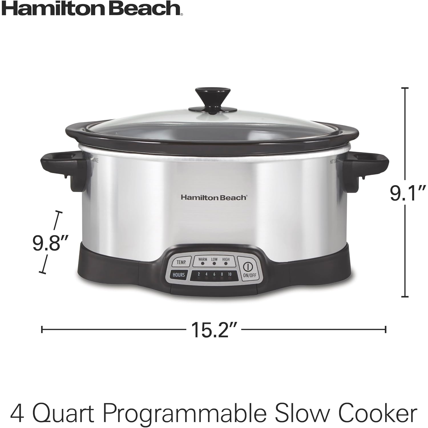 Hamilton Beach Set & Forget 4 Quart Programmable Slow Cooker | Flexible Cooking Options With 3 Heat And 5 Time Settings | Dishwasher-Safe Stoneware Crock & Glass Lid | Silver