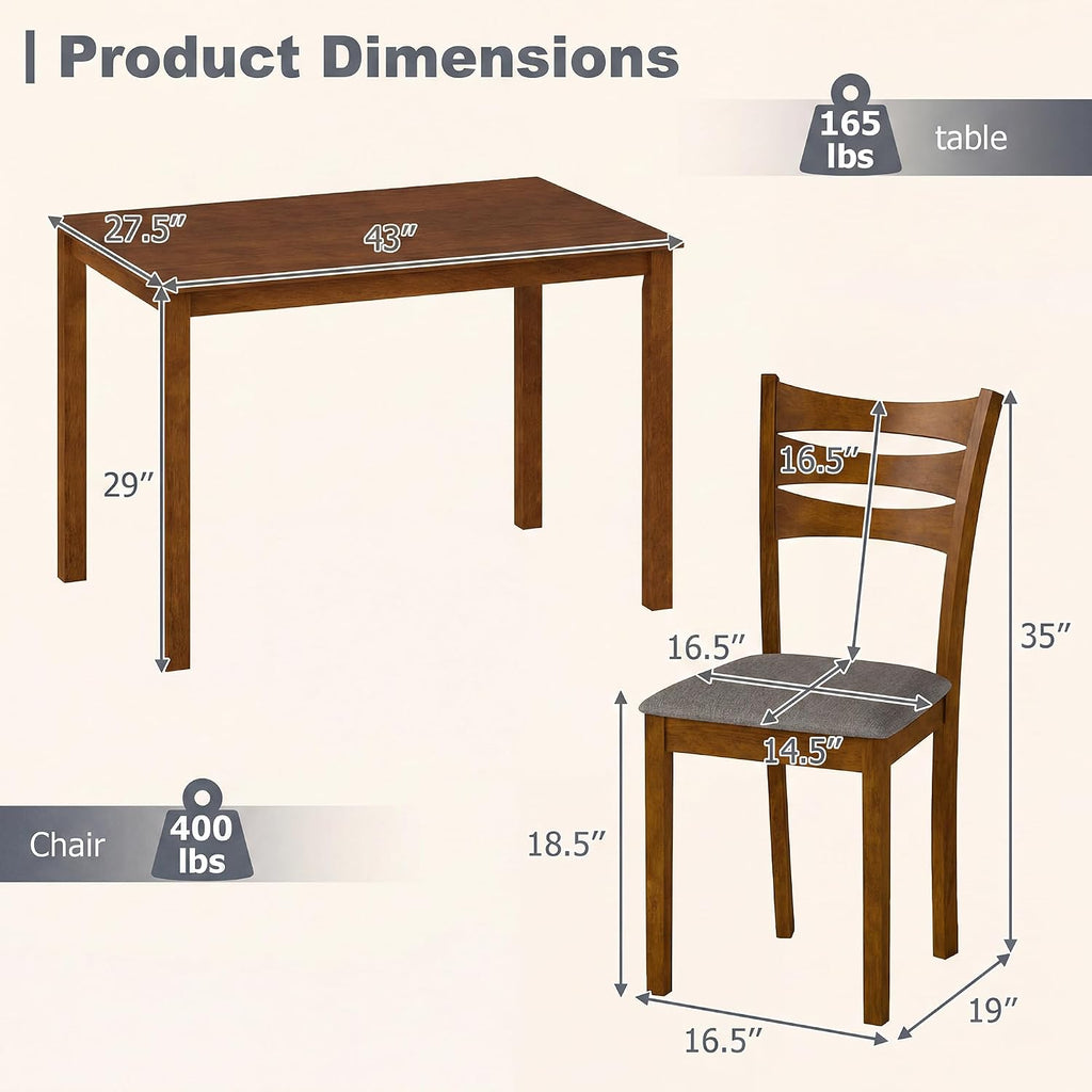 Costway 5-Piece Dining Table Set For 4, Kitchen Table W/Upholstered Chairs | Rectangular Table, Rubber Wood Frame, Farmhouse, Space-Saving Design For Small Apartment & Breakfast Nook