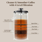 Veken French Press Coffee Maker 34Oz, No Plastic Touching Cafe,Thickened Glass Stainless Steel Brewer, Cold Brew Cafetera Tea Pot For Kitchen Travel Camping, Gifts, Decor, Bar Accessories, Dark Pewter