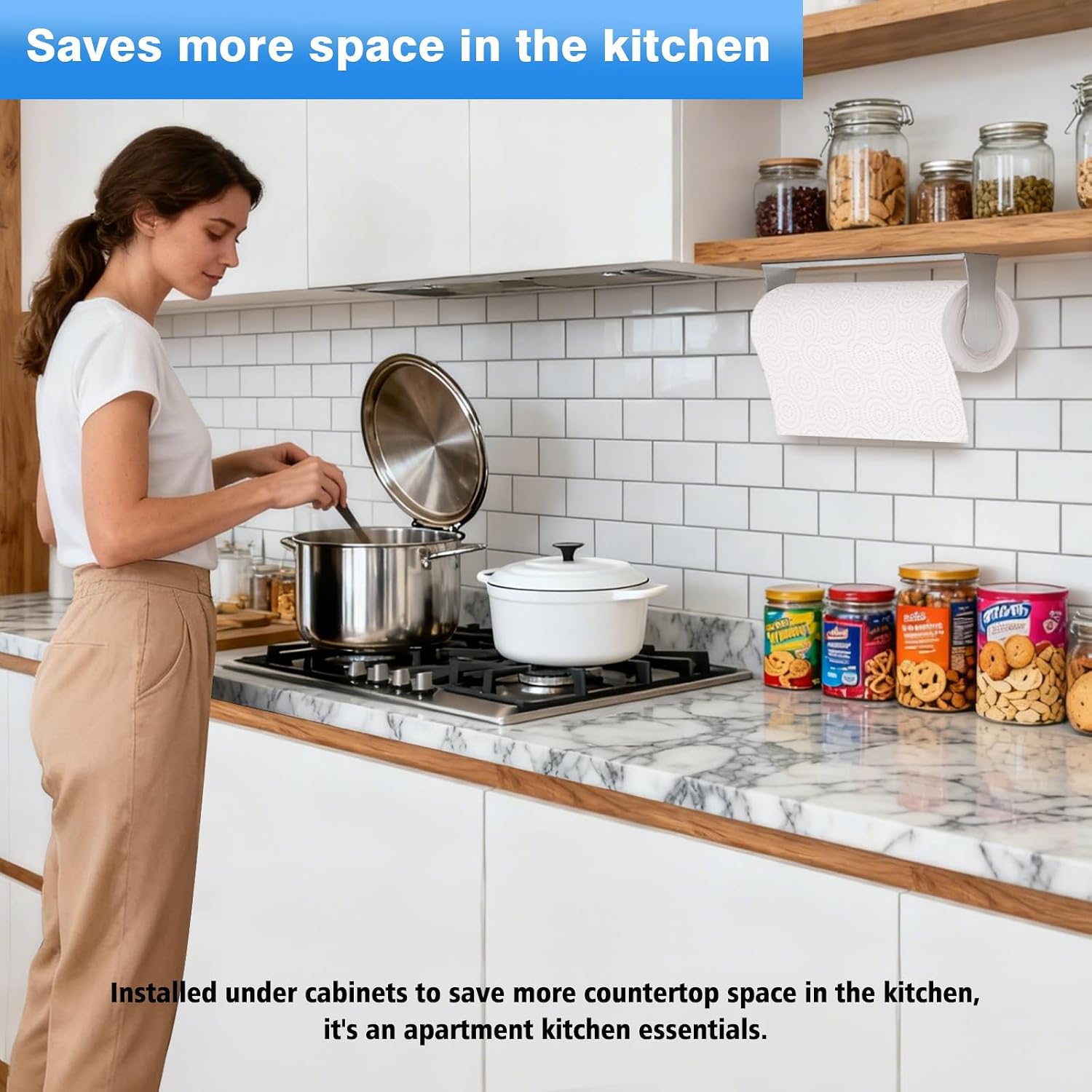 Paper Towel Holder Under Cabinet, Stainless Steel, Adhesive Or Screw Mount, Fits Standard & Mega Rolls, Wall Mount Rack For Kitchen, Bathroom, Rv, Silver