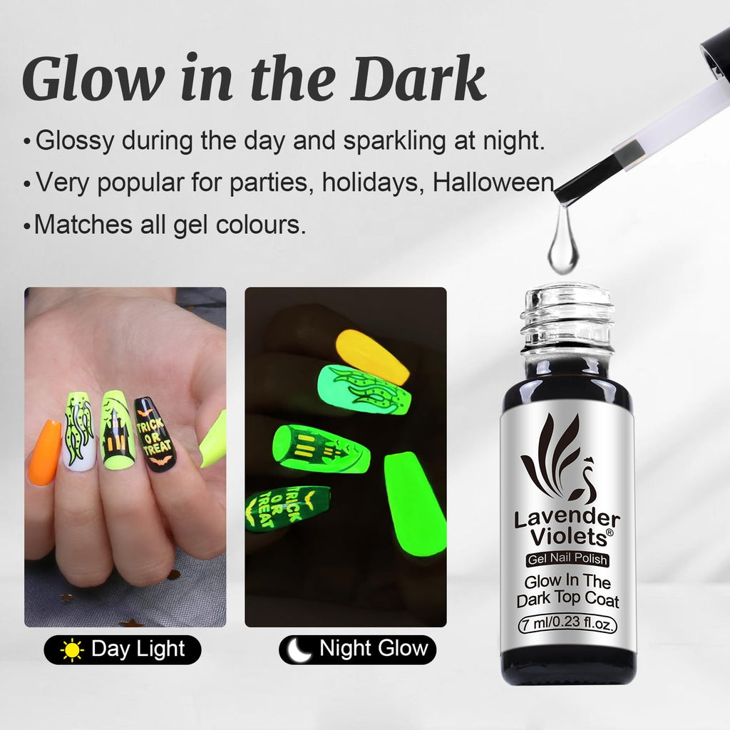 Lavender Violets 6pcs Gel Base and Top Coat Set - Blooming Gel, Glow in the Dark Top Coat, Glossy & Matte Coats, 5 in 1 Builder Base, Non-Acid PH Bond Clear Nail Polish Kit for Manicure C201
