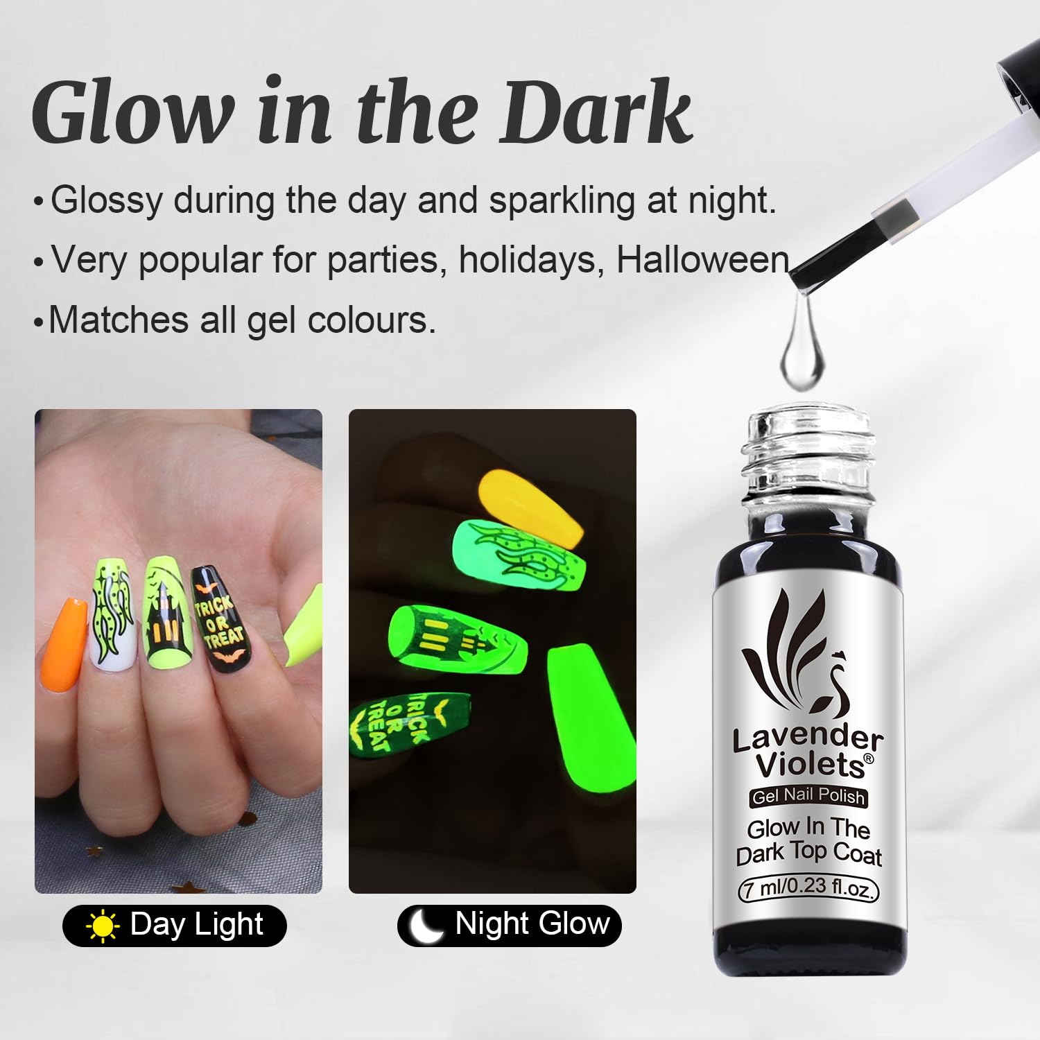Lavender Violets 6pcs Gel Base and Top Coat Set - Blooming Gel, Glow in the Dark Top Coat, Glossy & Matte Coats, 5 in 1 Builder Base, Non-Acid PH Bond Clear Nail Polish Kit for Manicure C201