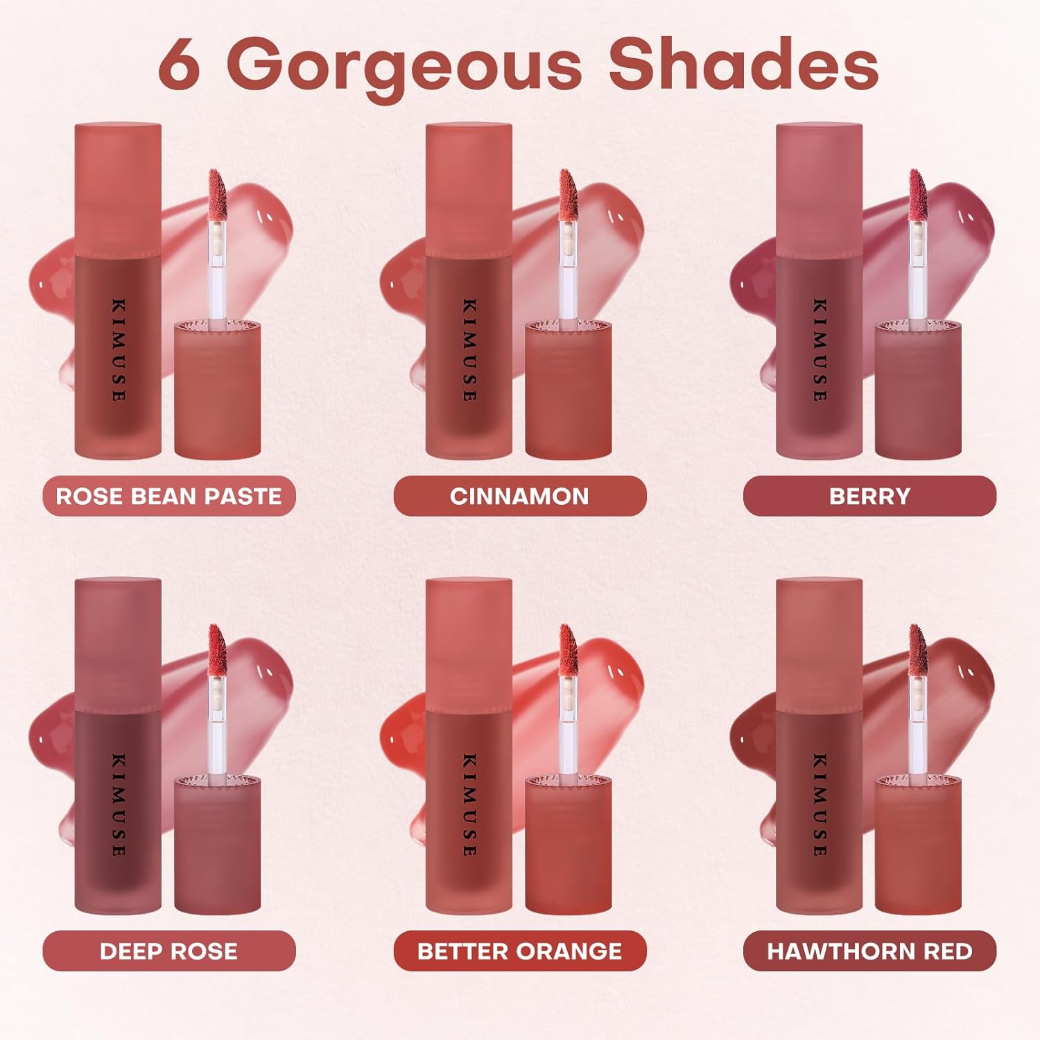 KIMUSE Water Gel Lip Tint 6 Colors Set, Highly Pigmented Long Lasting Moisturizing Glossy Lip Stains, Hydrate Lightweight Lip Gloss Makeup