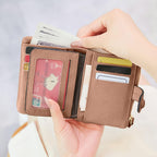 Small Genuine Leather Wallet For Women Trifold/Bifold Rfid Blocking With Zipper Coin Pocket Black (Pink)