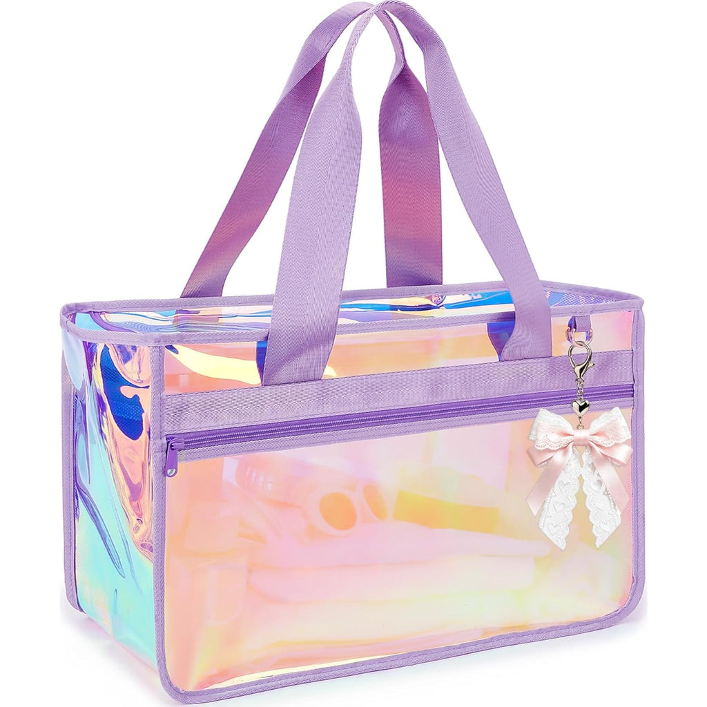 Fammart Iridescent Clear Beach Bags Waterproof Sandproof For Women, Large Jelly Tote Zipper Pool Bag Cruise Essentials 2026