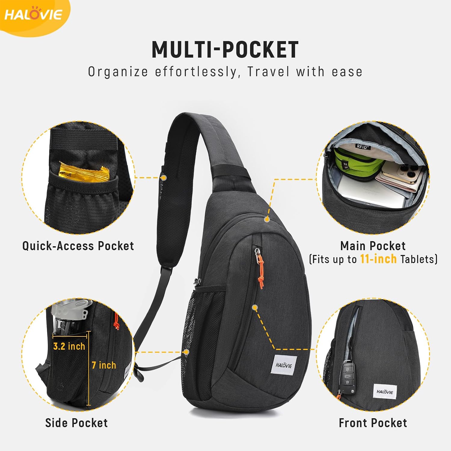 Anti Theft Crossbody Sling Bag Rfid Travel Sling Backpack Lightweight Hiking Shoulder Chest Bag For Walking Work