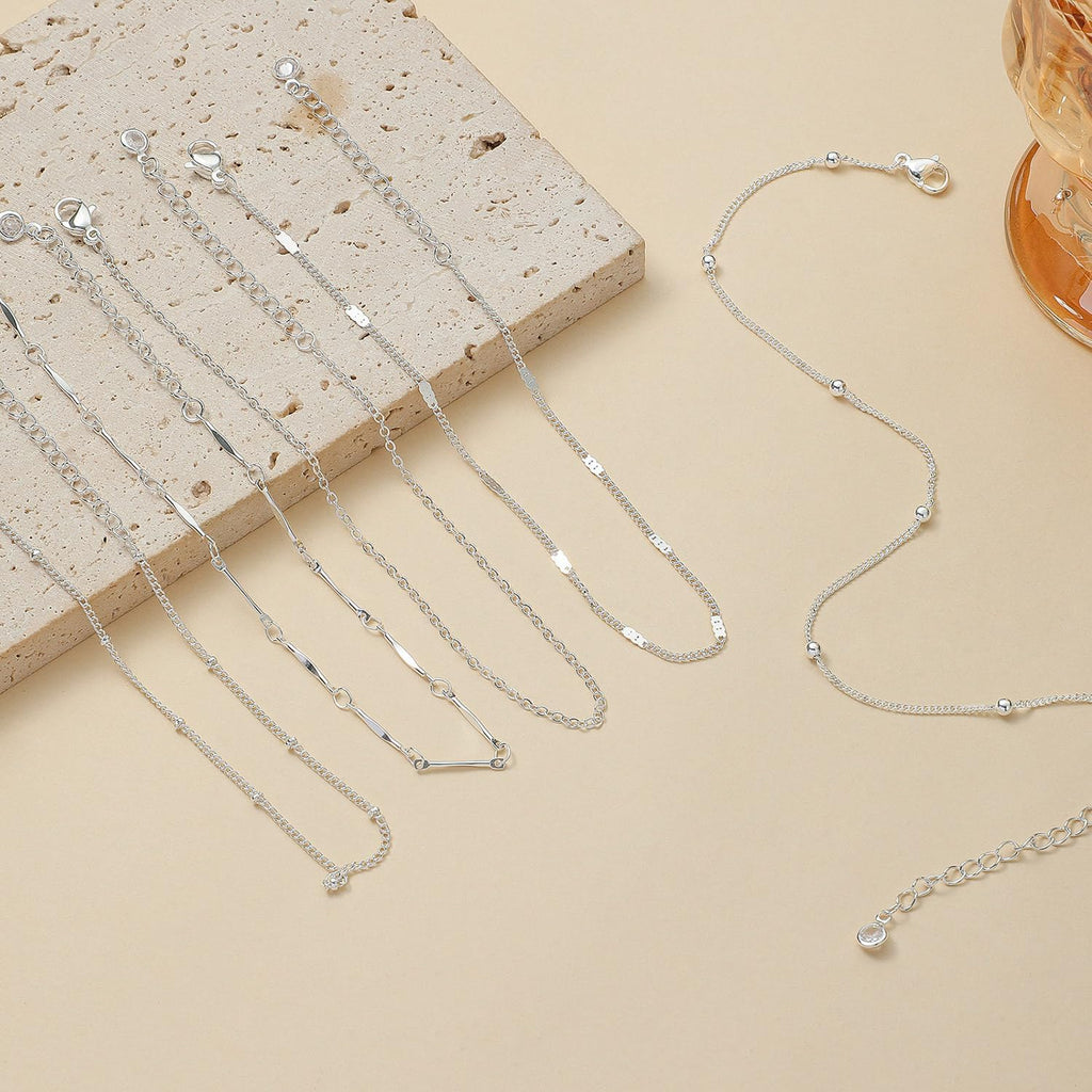 LEXODY Silver/Gold Anklets for Women, Sterling Silver Evil Eye Ankle Bracelets for Women Trendy Dainty Waterproof Anklets Set Adjustable Layered Anklet Bracelets for Women Silver Jewelry Gift