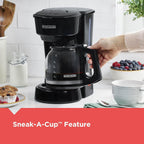 Black+Decker 12-Cup Coffee Maker With Easy On/Off Switch, Easy Pour, Non-Drip Carafe With Removable Filter Basket, Vortex Technology, Black