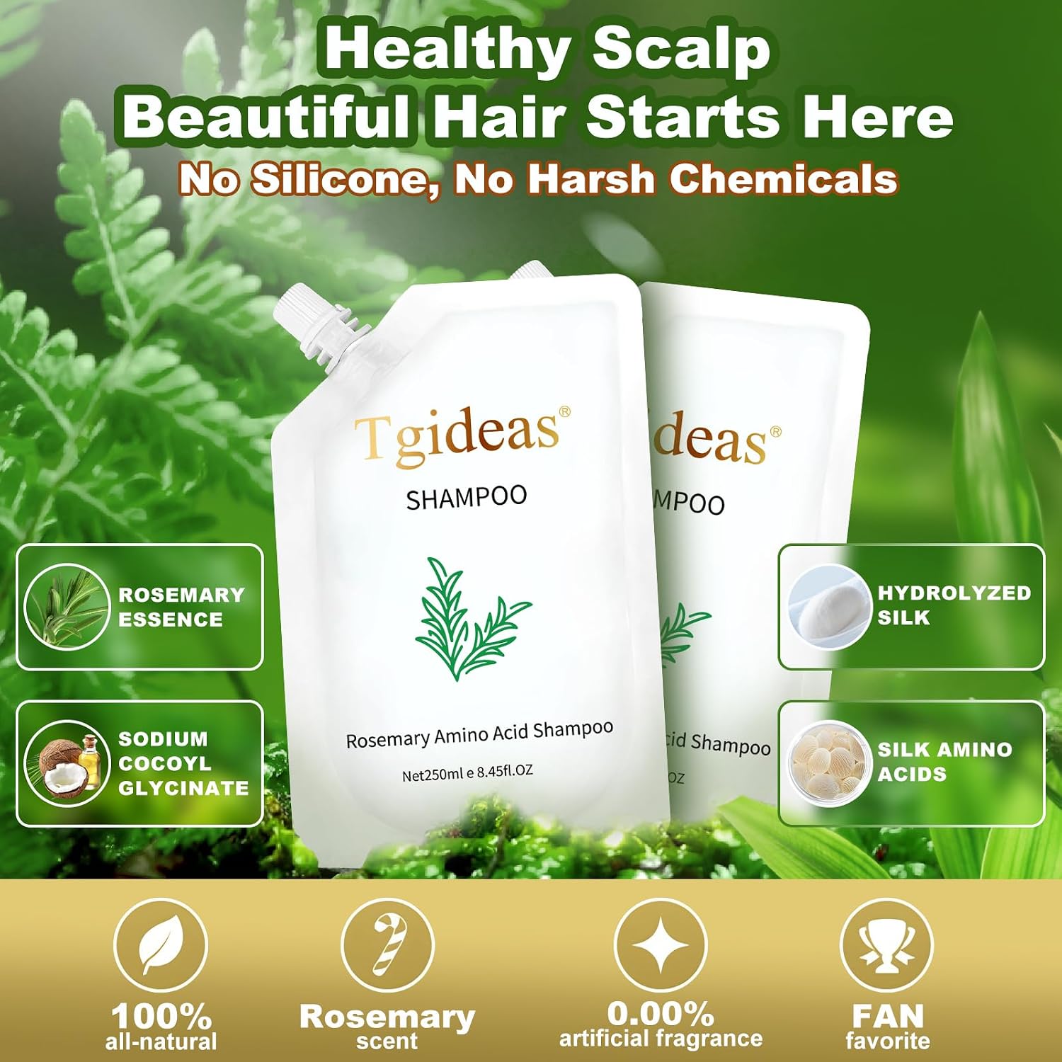 Rosemary Amino Acid Shampoo, Hair Growth Shampoo For Thinning Hair Women And Men Hair Loss, Zinc Pca Thicken & Strengthen Scalp With Hydrolyzed Silk 8.45 Fl.Oz - 2 Packs