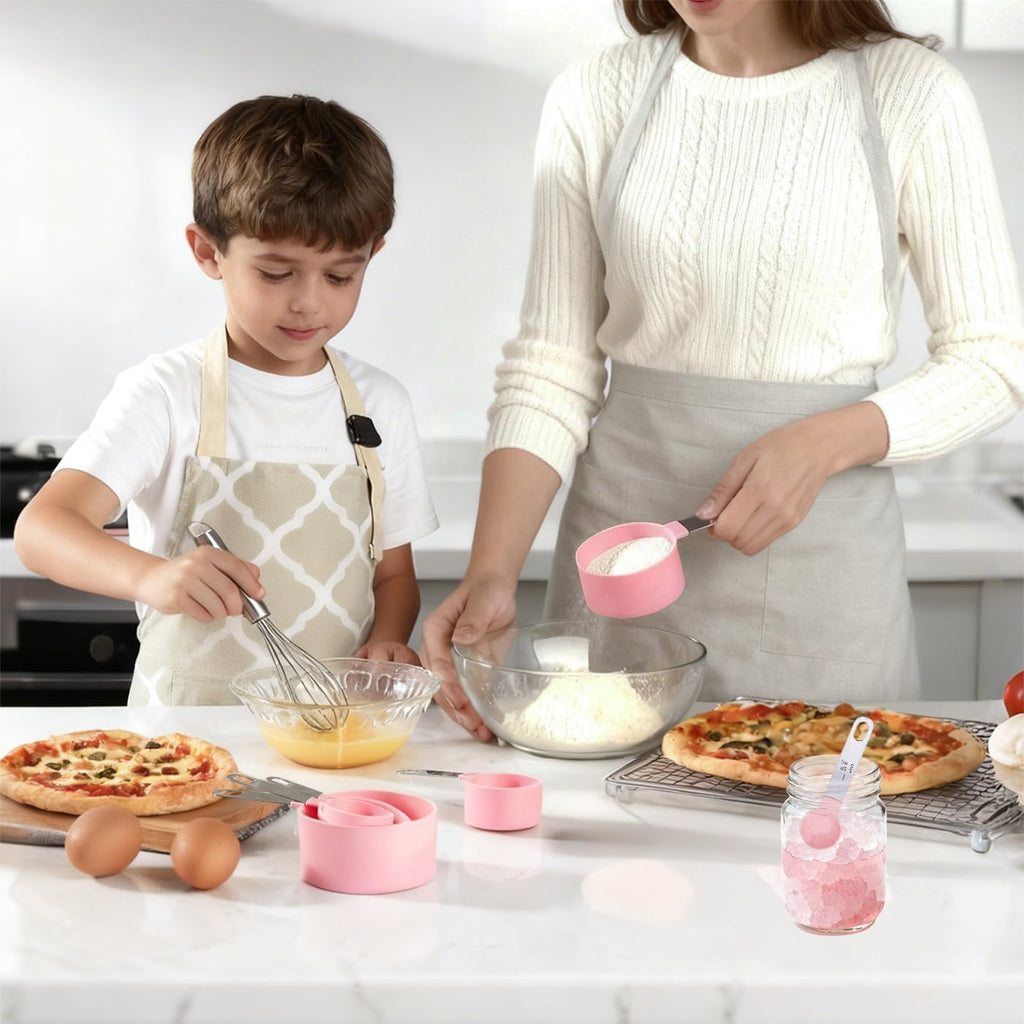 Measuring Cups And Spoons Set, 10 Pieces Stackable Measure Tools With Stainless Steel Handles, Kitchen Gadgets For Cooking & Baking (Pink)