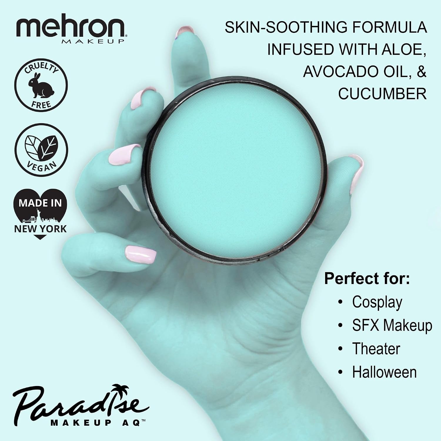 Mehron Makeup Paradise Makeup Aq Pro Size | Stage & Screen Performance, Face & Body Painting, Beauty, Cosplay, And Halloween | Water Activated Face Paint, Body Paint 1.4 Oz (40 G) - Pastel Teal