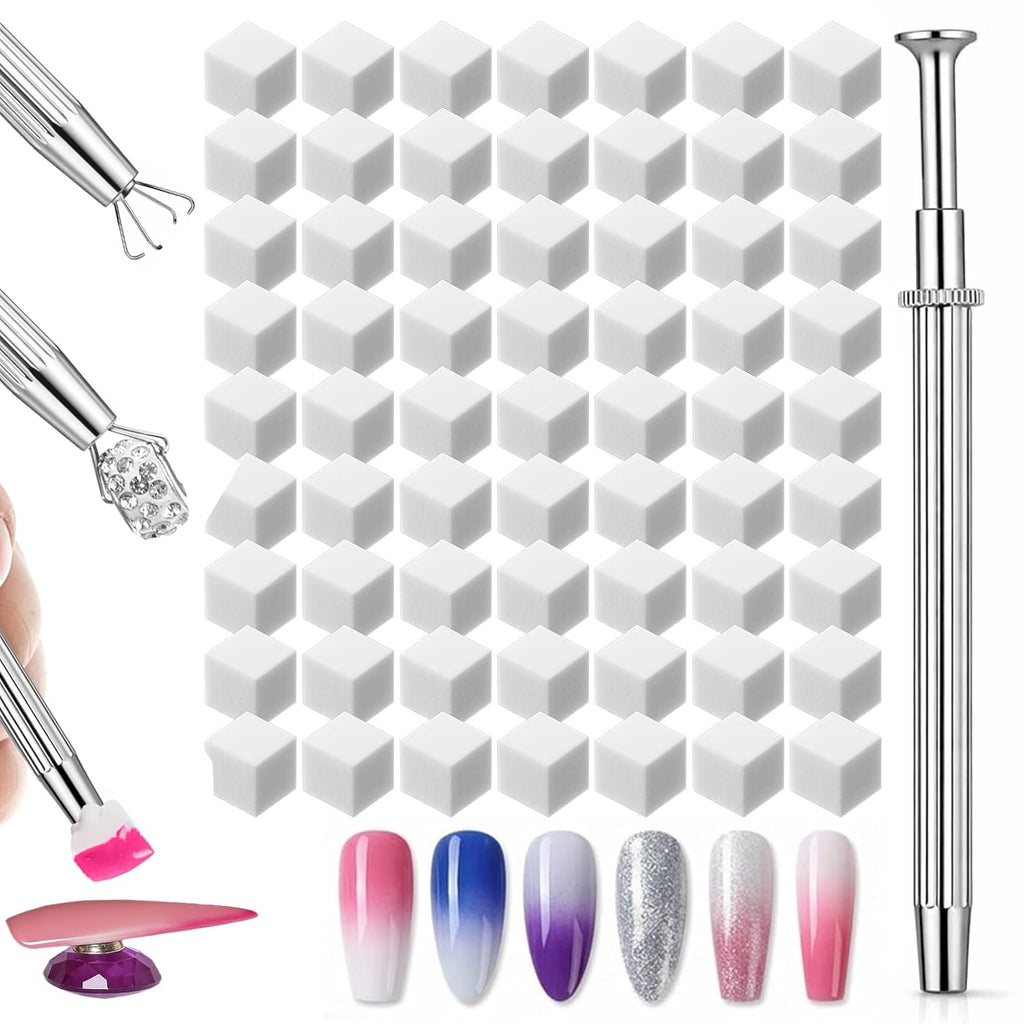 200 PCS Nail Sponge Nail Art Sponge with 1 Grab Pen Nails Art Tools Set DIY Nails Design Accessories for Salon & Home Use