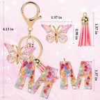 Initial Letter Keychain Cute Keychain Butterfly Sequins Alphabet Resin Name Tassel Keychain for Mother's Gift