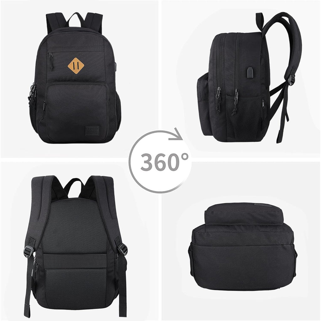 Keofid Travel Backpack For Men And Women, Anti Theft Laptop Backpack With Usb Charging Port For Work, Large Bag For College, Carry-On Backpack With Luggage Strap, Water Resistent(Black)