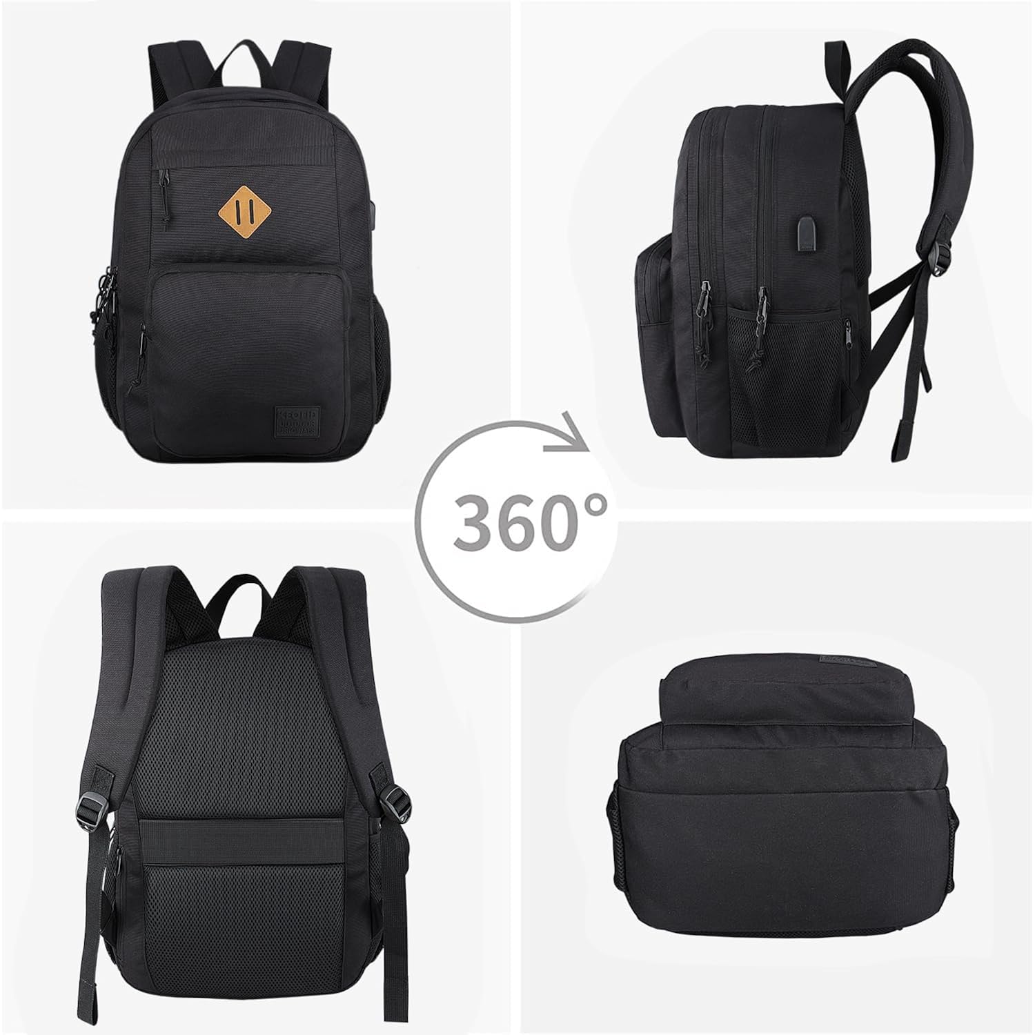 Keofid Travel Backpack For Men And Women, Anti Theft Laptop Backpack With Usb Charging Port For Work, Large Bag For College, Carry-On Backpack With Luggage Strap, Water Resistent(Black)