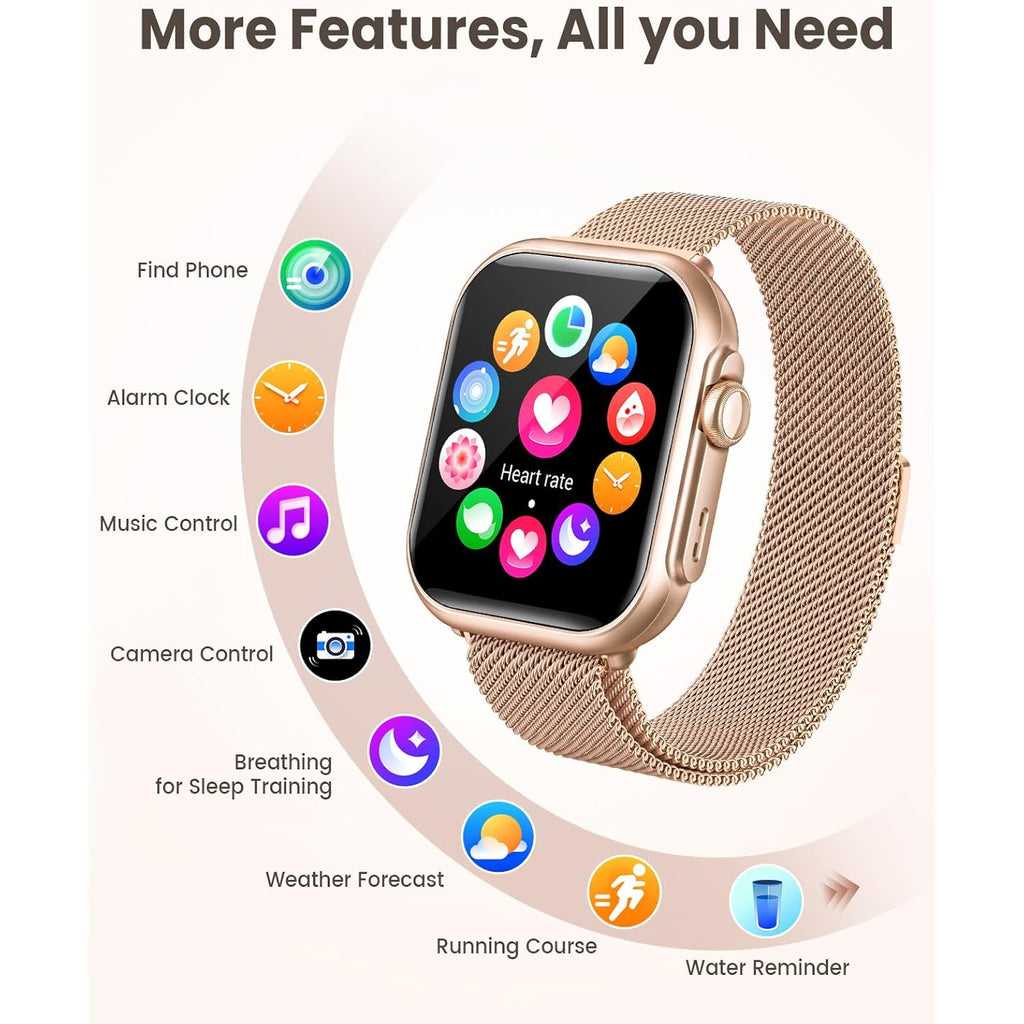 Smart Watch for Women for iPhone Android: 1.85"Smartwatch with Make/Answer Call Sleep Heart Rate SpO2 Blood Pressure Monitor IP68 Waterproof 120+Sport Mode Fitness Tracker 1000mAh Battery 2Bands Pink